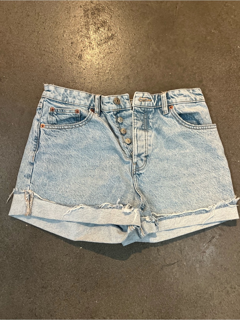 Zara Light Blue Distressed High-Rise Denim Shorts